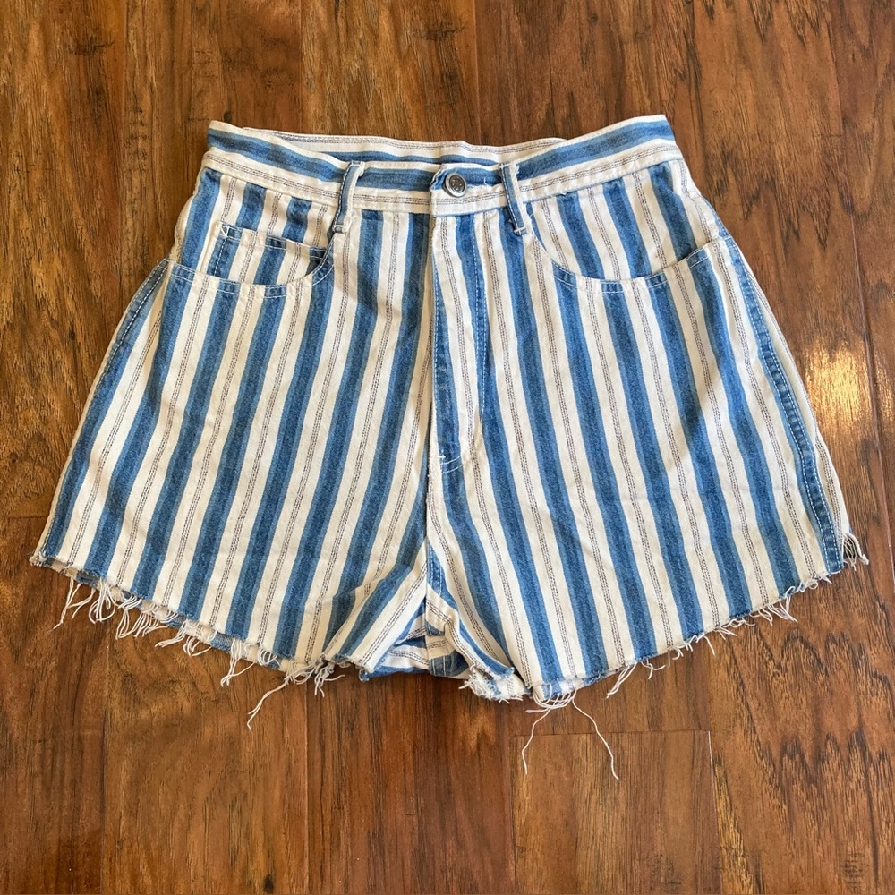 Bill Bass Vintage Blue and White Stripped High Waisted Cut Off Shorts, Women’s 6